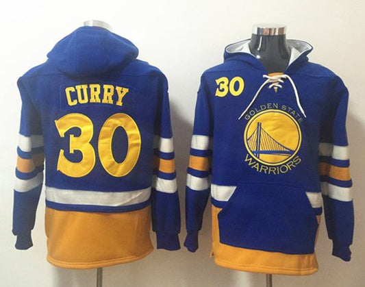 Men's Golden State Warriors #30 Stephen Curry Blue Lace-Up Pullover Hoodie Jersey