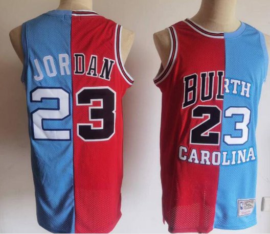 North Carolina & Chicago Bulls #23 Michael Jordan Split Jeresey Blue White.